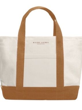 Ralph Lauren Cream Canvas Tote with Tan Straps